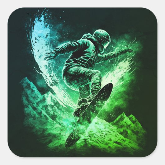 スノーボーディングウィンタースポーツ山脈 スクエアシール (正面)