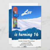 スノーボーディングウィンタースポーツ誕生日招待状 招待状 (正面/裏面)