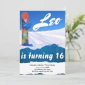 スノーボーディングウィンタースポーツ誕生日招待状 招待状 (スタンド正面)