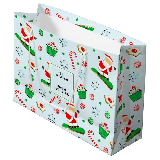 スノーボーディングクリスマスホリデー ラージペーパーバッグ (正面アングル)