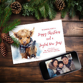 スノーボーディングハイランド牛クリスマスフォトカード シーズンカード