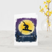 スノーボーディングフルムーンシルエットレトロハロウィーン カード (黄色い花)
