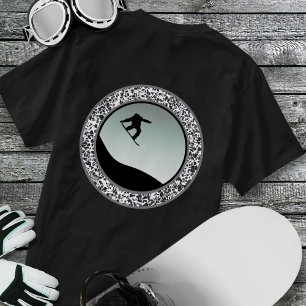 スノーボーディングペブル白黒ラウンドデザイン Tシャツ