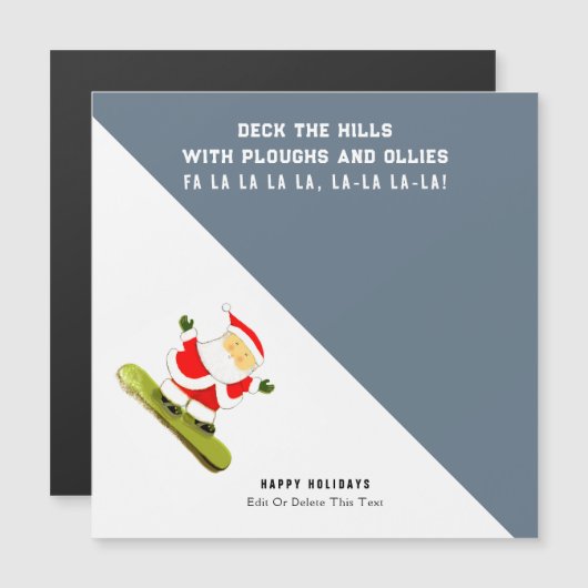 スノーボードおもしろいクリスマスカード マグネット招待状 (正面/裏面)