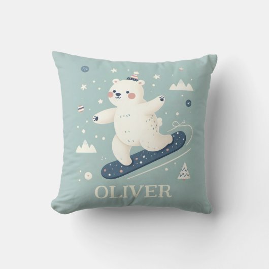 スノーボードかわいいホッキョクグマ クッション (正面)