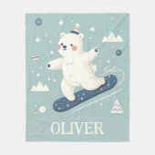 スノーボードかわいいホッキョクグマ フリースブランケット (正面)