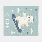 スノーボードかわいいホッキョクグマ フリースブランケット (正面(横))