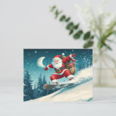スノーボードでクリスマスプレゼントを届けるサンタ シーズンポストカード (スタンド正面)