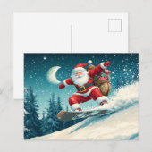 スノーボードでクリスマスプレゼントを届けるサンタ シーズンポストカード (正面/裏面)