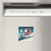 スノーボードでクリスマスプレゼントを届けるサンタ マグネット (インサイチュ (食洗機))