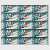 スノーボードでクリスマスプレゼントを届けるサンタ ラッピングペーパー (フラット)