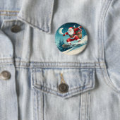 スノーボードでクリスマスプレゼントを届けるサンタ 缶バッジ (インサイチュ)