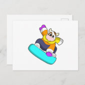 スノーボードで雪遊びする牛 ポストカード (正面/裏面)