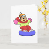 スノーボードと一緒にスノーボードを楽しむクマ カード (黄色い花)
