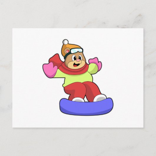 スノーボードと一緒にスノーボードを楽しむクマ ポストカード (正面)