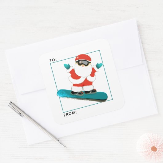 スノーボードのクリスマスギフトタグ スクエアシール (封筒)