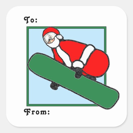 スノーボードのクリスマスギフトタグ スクエアシール (正面)