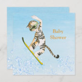 スノーボードのベビーシャワーの招待カードのトラ 招待状 (正面/裏面)