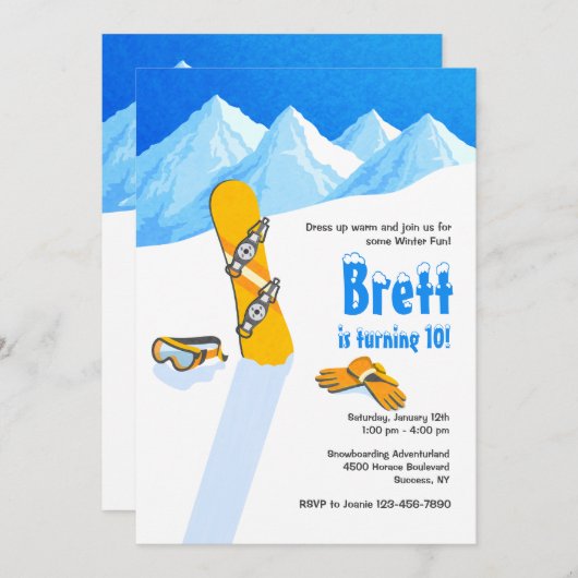 スノーボードの冬のおもしろいの招待状 招待状 (正面/裏面)