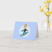 スノーボードの男の子の漫画 カード (黄色い花)