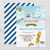 スノーボードの誕生日パーティーカード 招待状 (正面/裏面)