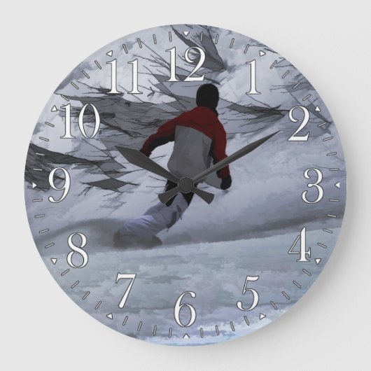 スノーボードの「山を彫る」ウィンタースポーツ ラージ壁時計 (正面)