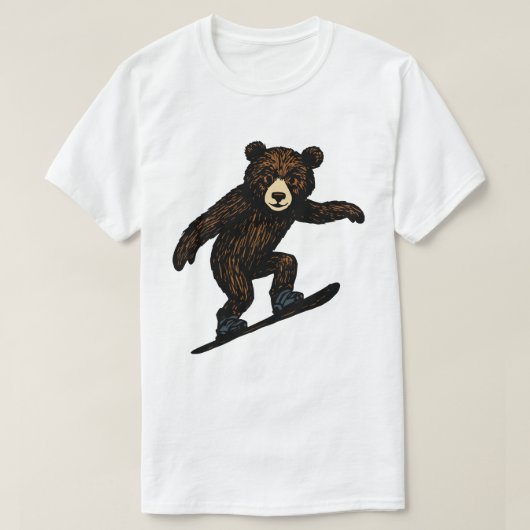 スノーボードをするかわいいクマ Tシャツ (デザイン正面)