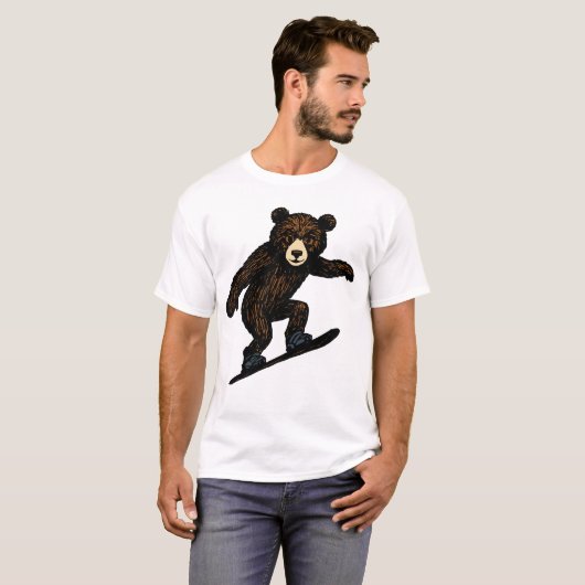 スノーボードをするかわいいクマ Tシャツ (正面フル)