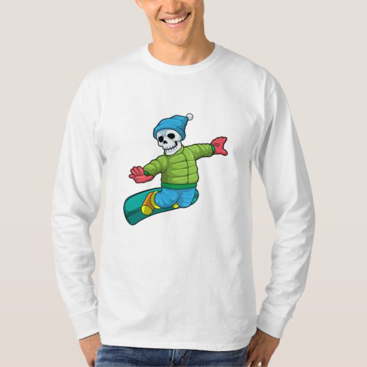スノーボードをするスケルトン Tシャツ (正面)