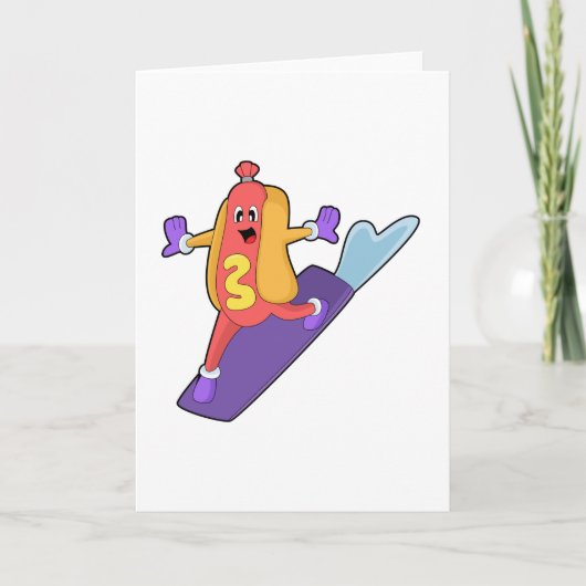 スノーボードをするホットドッグ カード (正面)
