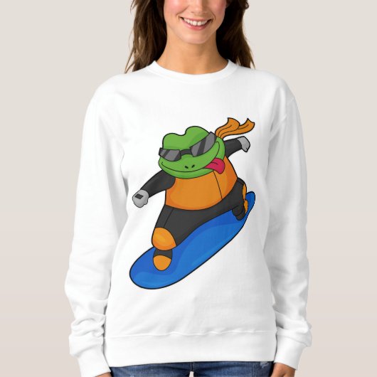 スノーボードを使ったカエル スウェットシャツ (正面)