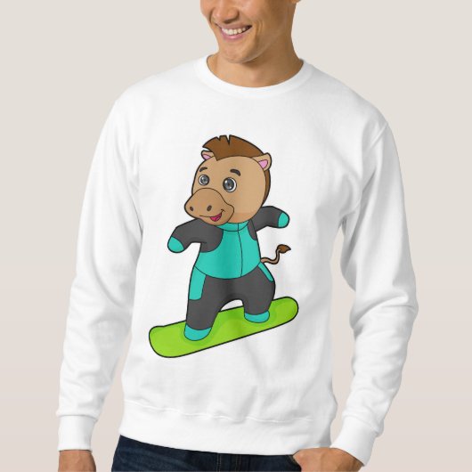 スノーボードを使ったスノーボーダーとしての馬 スウェットシャツ (正面)