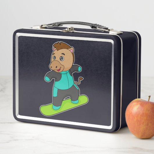 スノーボードを使ったスノーボーダーとしての馬 メタルランチボックス (インサイチュ)