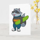 スノーボードを履くラクーン カード (黄色い花)