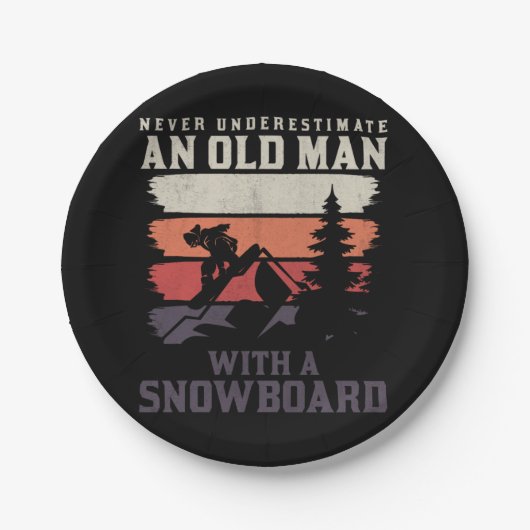 スノーボードを持つ老人を決して過小評価しない ペーパープレート (正面)