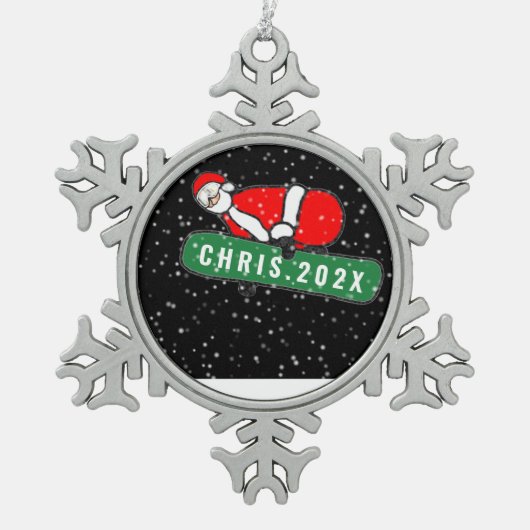 スノーボードクリスマスコレクション スノーフレークピューターオーナメント (正面)
