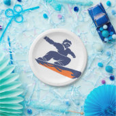 スノーボードシルエット-背景色を選択 ペーパープレート (パーティー)