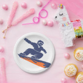 スノーボードシルエット-背景色を選択 ペーパープレート (パーティー)