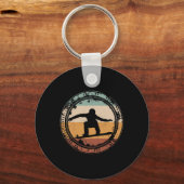 スノーボードスノーボーディングサンセットジャンプヴィンテージ キーホルダー (正面)