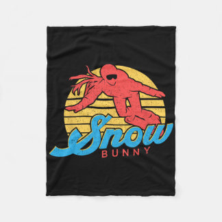 スノーボードスノーボードヴィンテージレトロバニーガール フリースブランケット