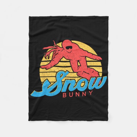 スノーボードスノーボードヴィンテージレトロバニーガール フリースブランケット (正面)