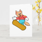 スノーボードスポーツの猫 カード (黄色い花)