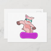 スノーボードスポーツ＆スキー用ゴーグルに乗った豚 ポストカード (正面/裏面)