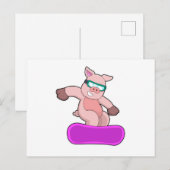 スノーボードスポーツ&スキー用ゴーグルをかぶった豚 ポストカード (正面/裏面)