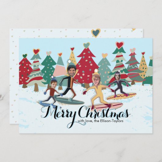 スノーボードファミリークリスマスカード シーズンカード (正面/裏面)