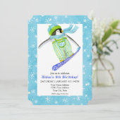 スノーボードペンギン誕生日パーティースノーボードスノーボード 招待状 (スタンド正面)