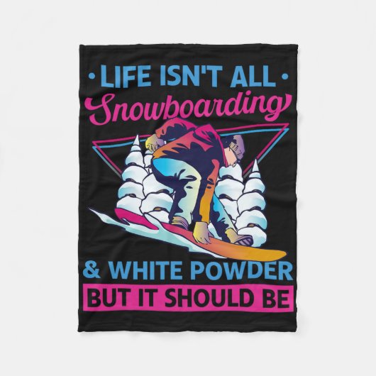 スノーボードホワイトパウダーレトロ90s 80sスノーボード フリースブランケット (正面)