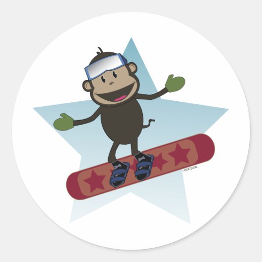 スノーボードモンキーステッカー ラウンドシール (正面)