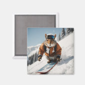 スノーボードリスの冬お洒落間動物 マグネット (正面/裏面)