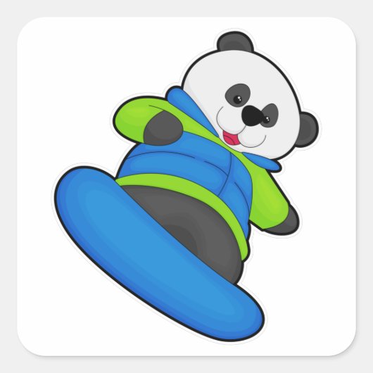 スノーボード付きスノーボーダーとしてのパンダ スクエアシール (正面)
